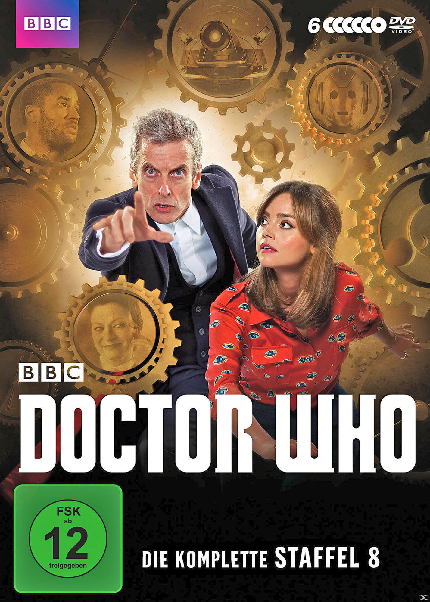 DVD-Cover für 'Doctor Who', mit zwei Personen, Zahnrädern und Text.