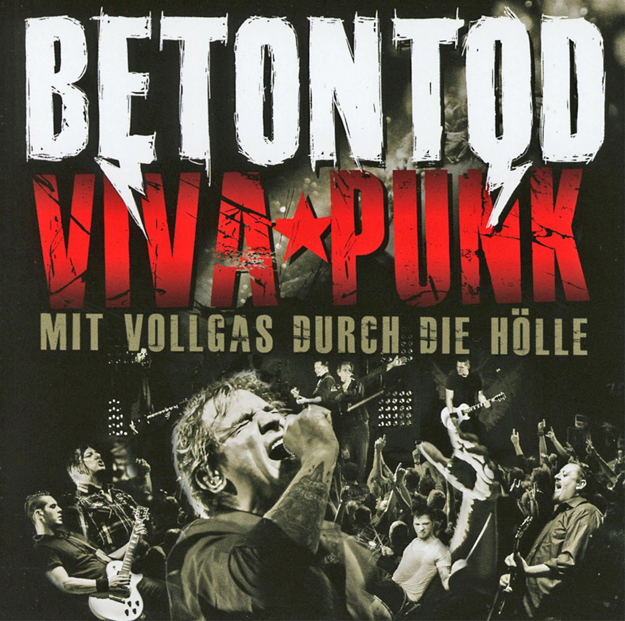 Albumcover mit Text und Menschen bei einem Punkrock-Konzert.