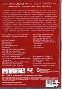 DVD-Cover: roter Hintergrund, Auflistung Count Basie Orchestra live in der Carnegie Hall.