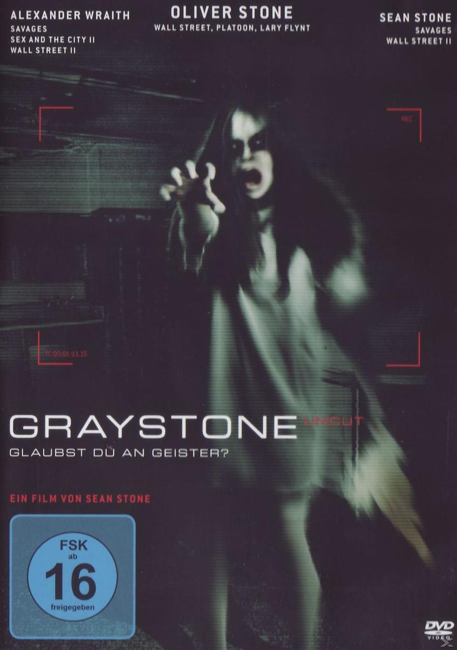 Filmplakat: Frau greift aus, Text 'GRAYSTONE' und Filmdetails.