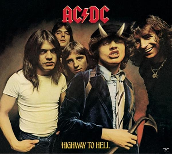 Album borító: AC/DC zenekari tagok, Highway to Hell. Rockbanda portré.