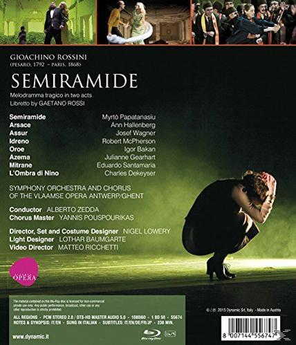 Rückseite der 'Semiramide'-DVD mit Besetzung, Zusammenfassung und Opernhausbild.