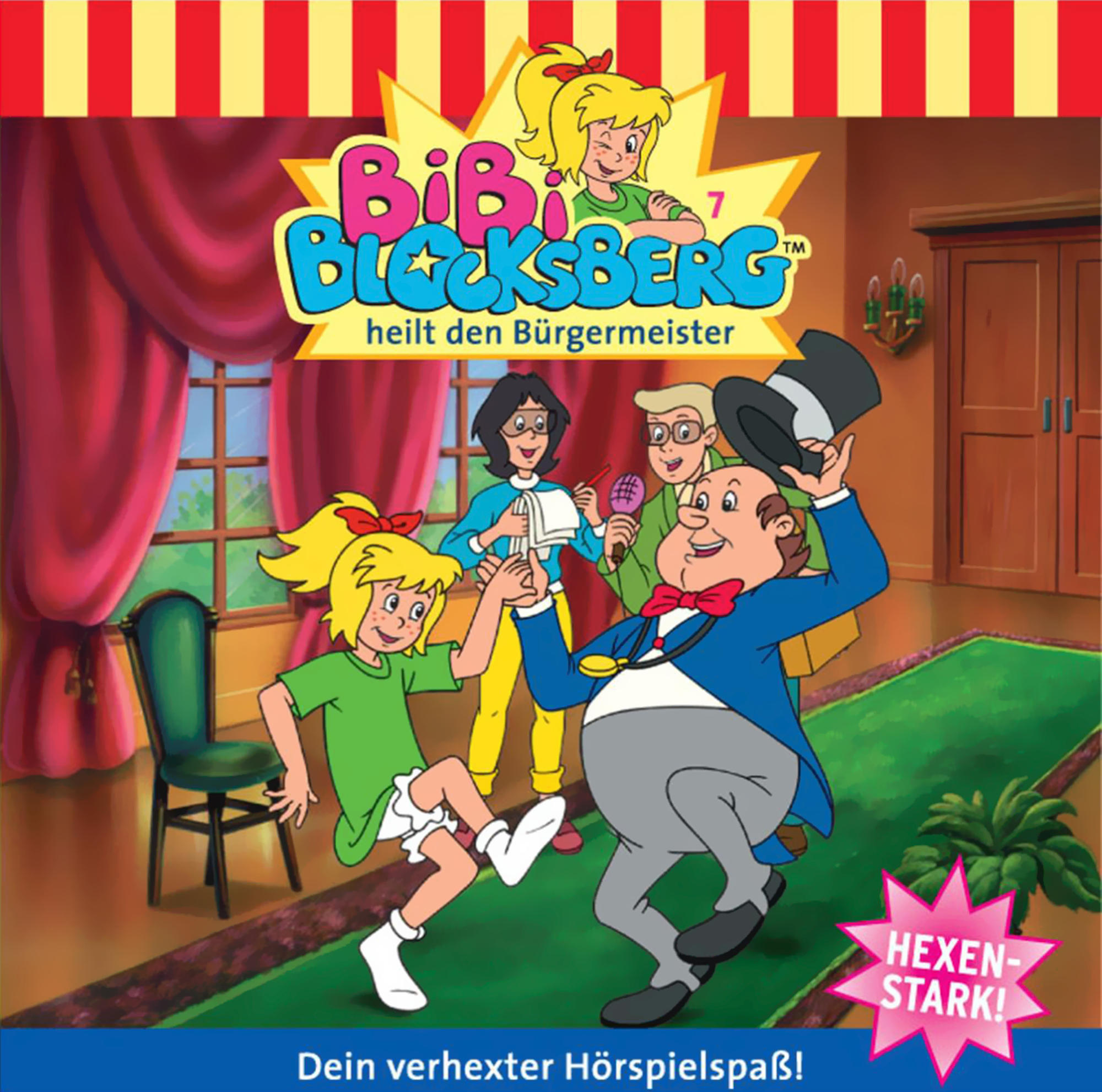 Cartoon-Bild eines Mädchens und anderer Charaktere. Der Titel lautet 'BiBi Blocksberg'.