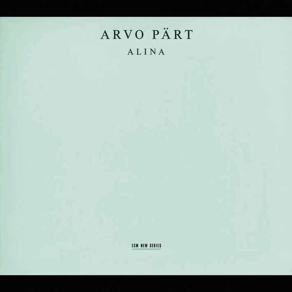Album borító. Világoskék háttér fehér szöveggel: Arvo Pärt, Alina. ECM New Series logó.