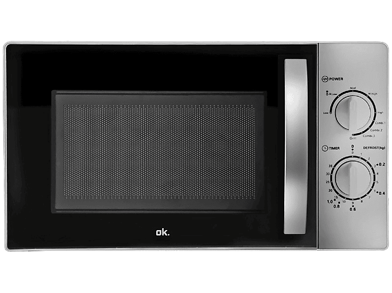 Microondas - OK OMW2221S 20 litros, Grill, 5 niveles de potencia, 700 W, Plata
