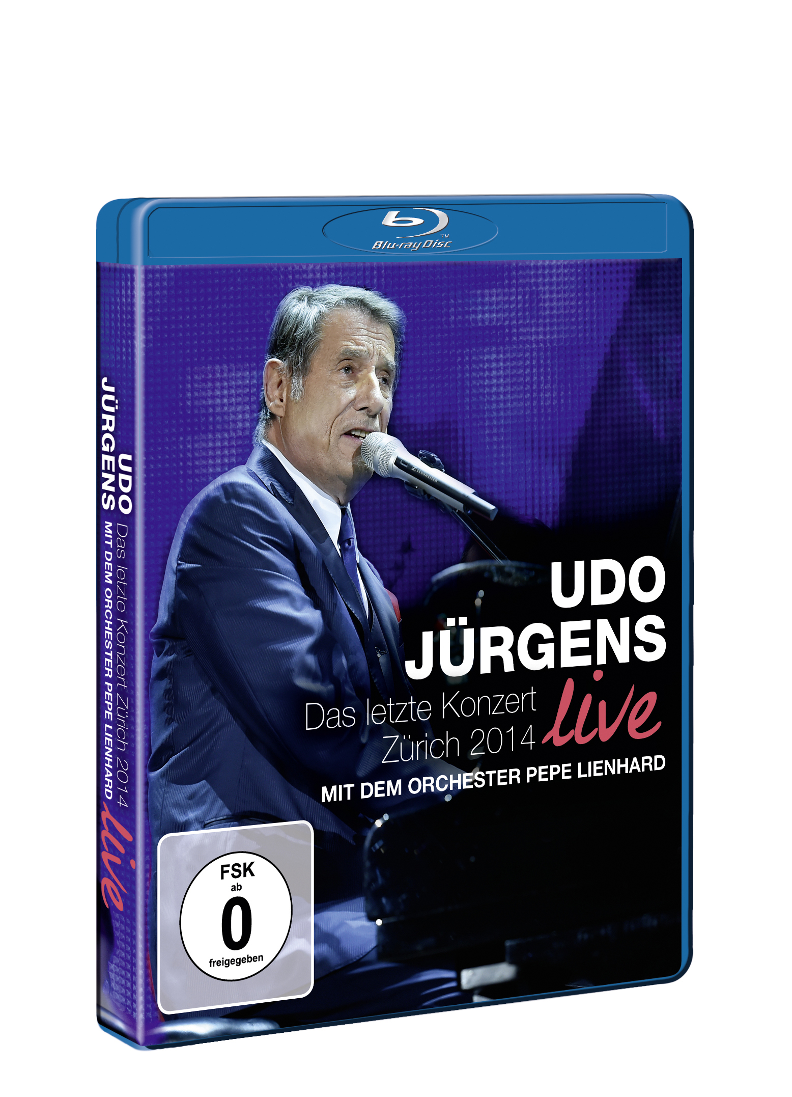 Eine Blu-ray Disc von Udo Jürgens live. Das Cover zeigt ein Foto von Udo Jürgens, der in ein Mikrofon singt.