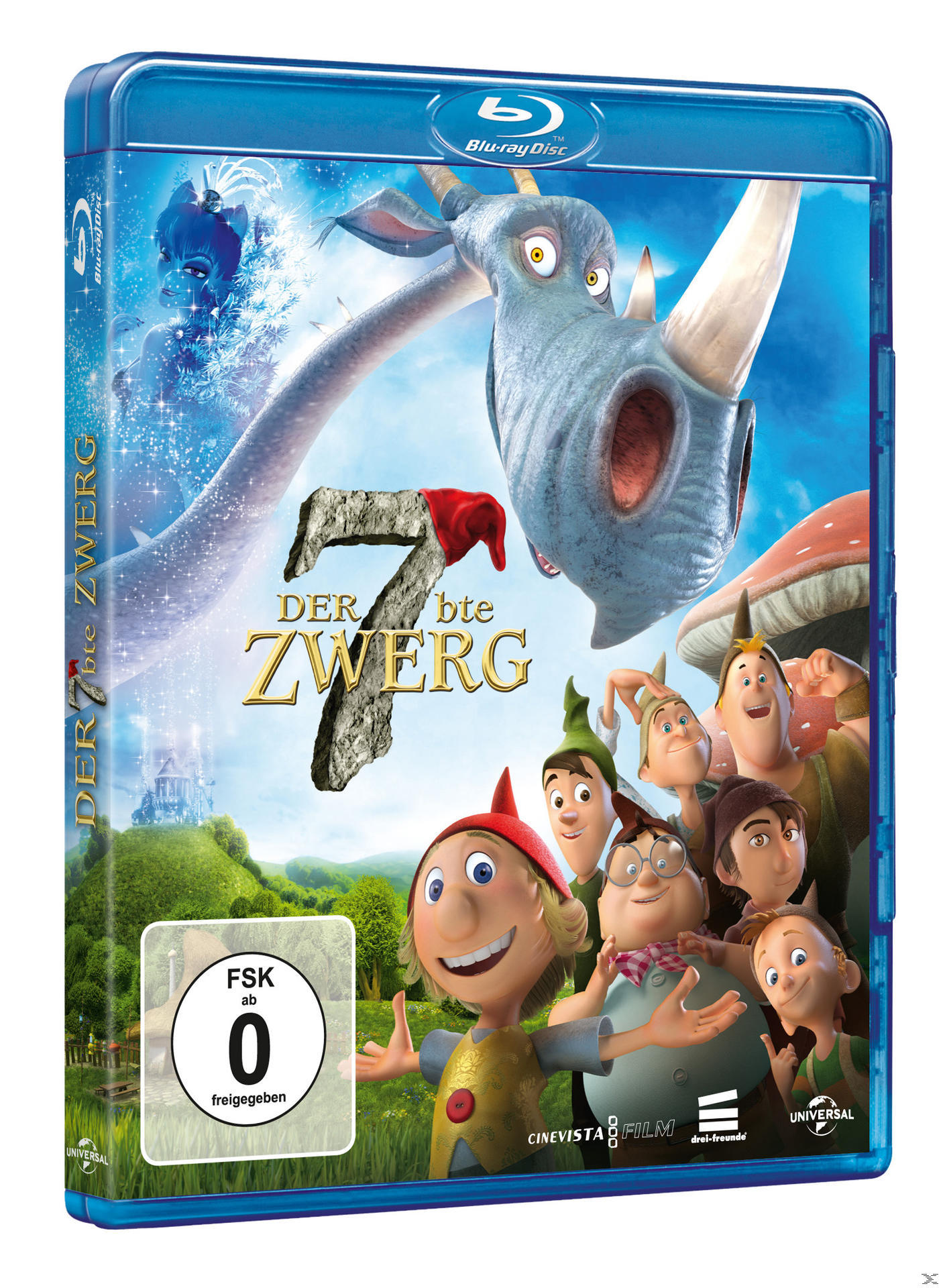 Blu-ray-Cover: 'Der 7bte Zwerg' mit Zeichentrickfiguren und einem Nashorn.