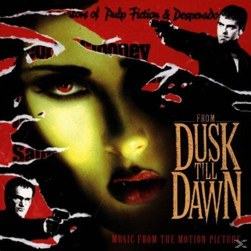 Filmposter: From Dusk Till Dawn, mit dem Gesicht einer Frau und zwei Männern mit Waffen.