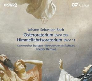 CD-Cover. Religiöse Kunst mit Figuren, die nach oben schauen. Text: Johann Sebastian Bach, Osteroratorium.