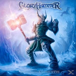 Albumcover, Fantasy-Krieger mit Hammer, Blitz und Drache. Blauer Hintergrund und Text.