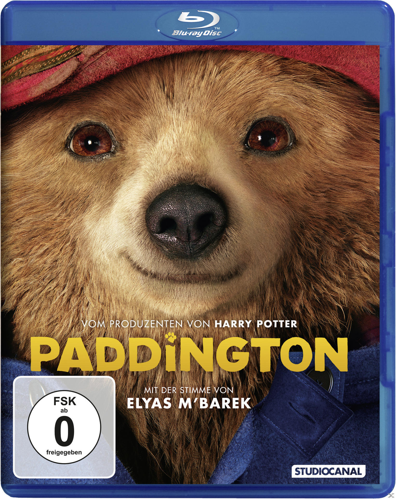 Filmcover: Paddington Bärs Gesicht auf einem blauen Blu-ray Disc Cover. Text auf Deutsch.