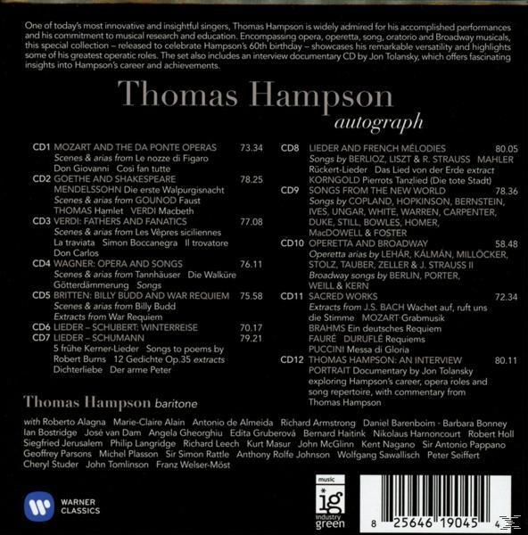 Albumcover von Thomas Hampson mit einer Liste der Songs.
