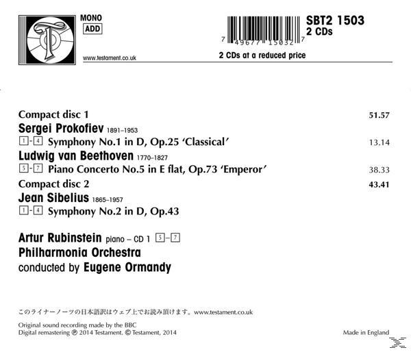 Eugene Ormandy, The Philharmonia Orchestra, Arthur Rubinstein - Sinfonie 1 Op.25/Klavierkonzert 5/+  - (CD)