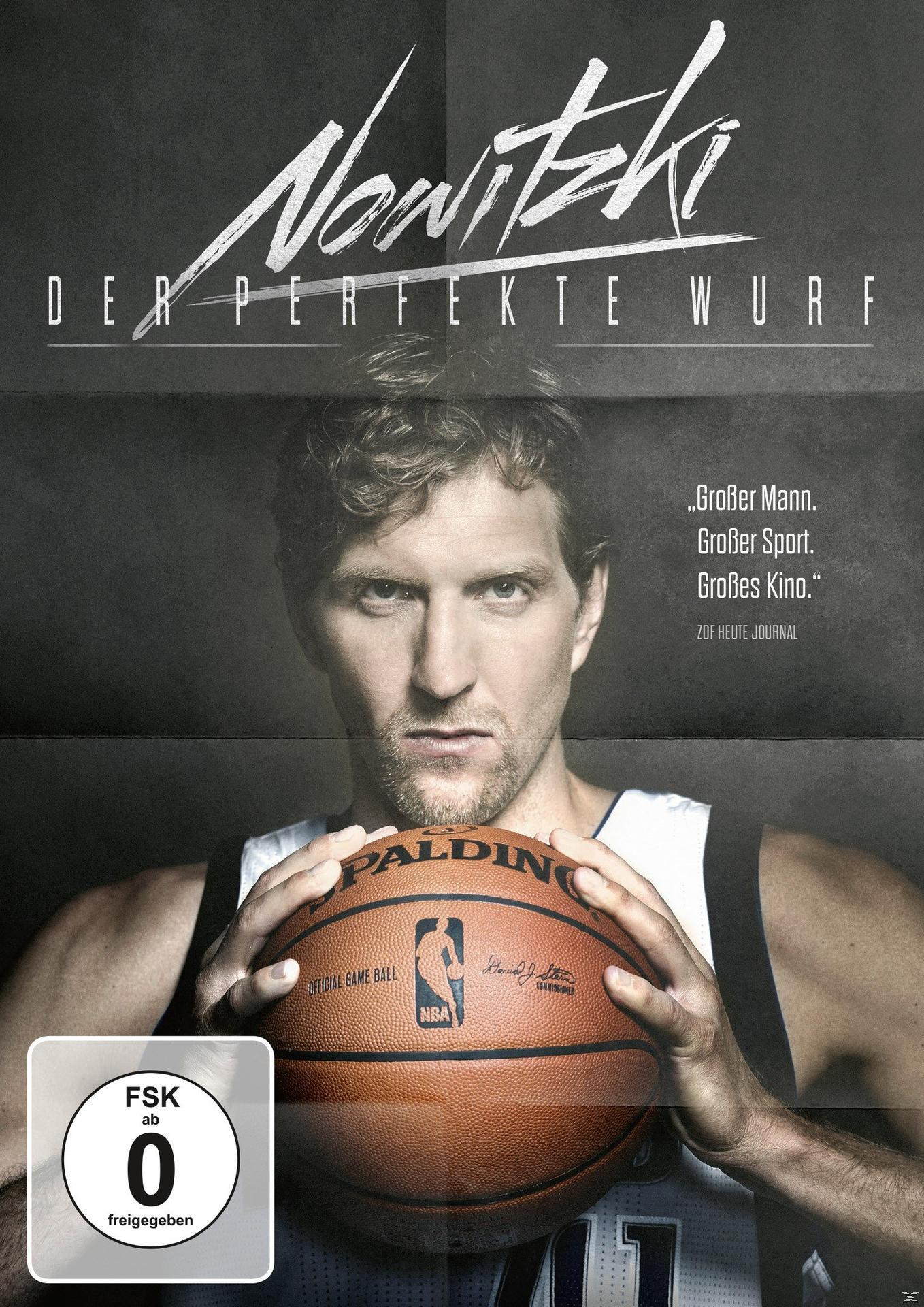 Filmposter von Dirk Nowitzki mit Basketball. Text: Nowitzki. Der Perfekte Wurf.