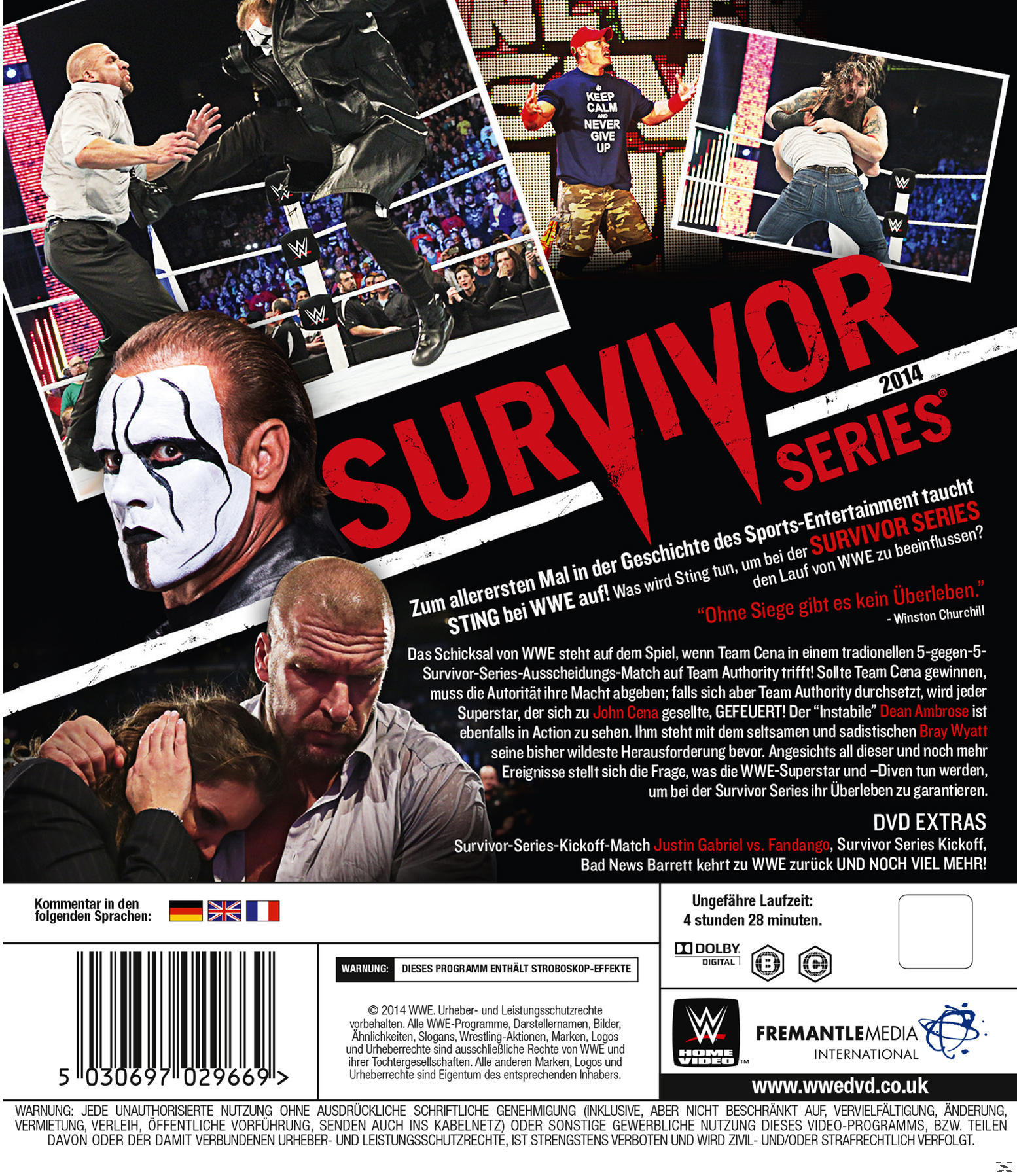 DVD-Hülle von WWE Survivor Series 2014 mit Wrestling-Stars und Event-Details.