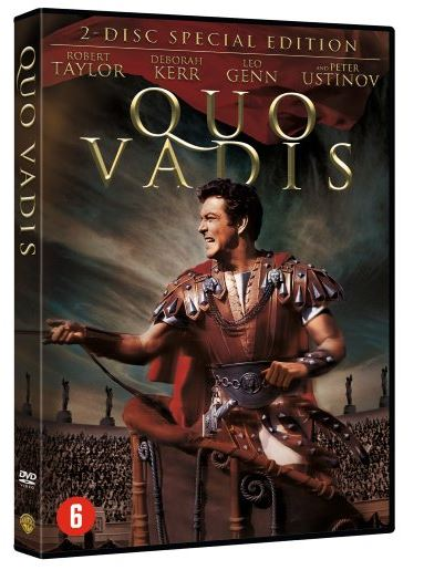 Couverture de DVD avec Robert Taylor. Le titre est Quo Vadis et le numéro 6 est dans le coin.