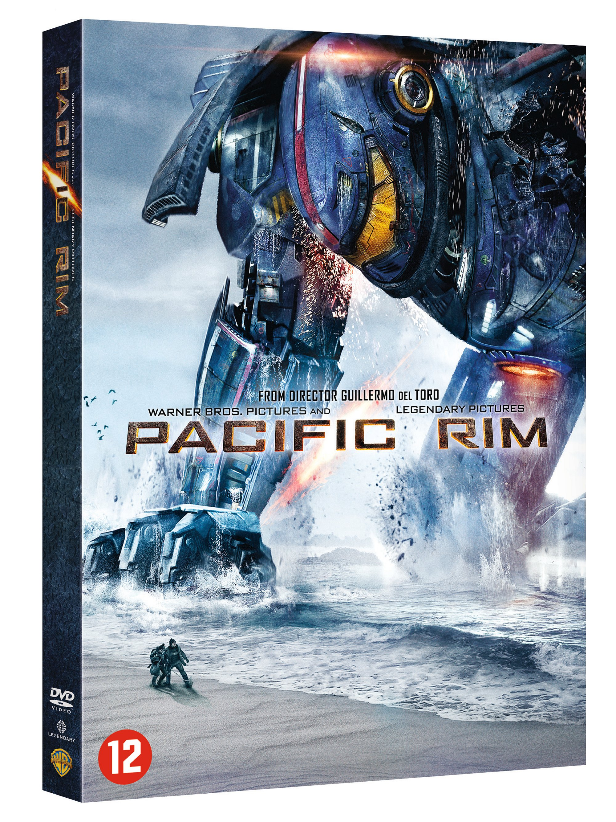 DVD-hoes: Pacific Rim filmposter met een robot die in de oceaan vecht.