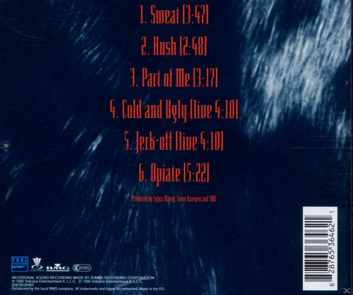 Album-Rückseite mit Songtiteln und Produktionsgutachten, mit dunklem blauen, strukturierten Hintergrund.