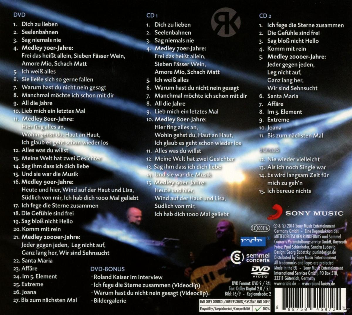 Rückseite eines CD-Covers mit Titellisten, Songtiteln und Text über ein Konzert.