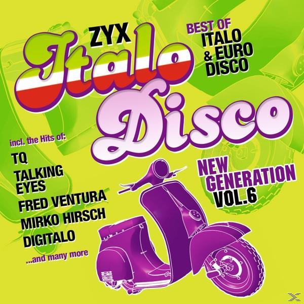 Albumcover mit Roller und Text in farbenfrohem Retro-Design. ZYX Italodisco.