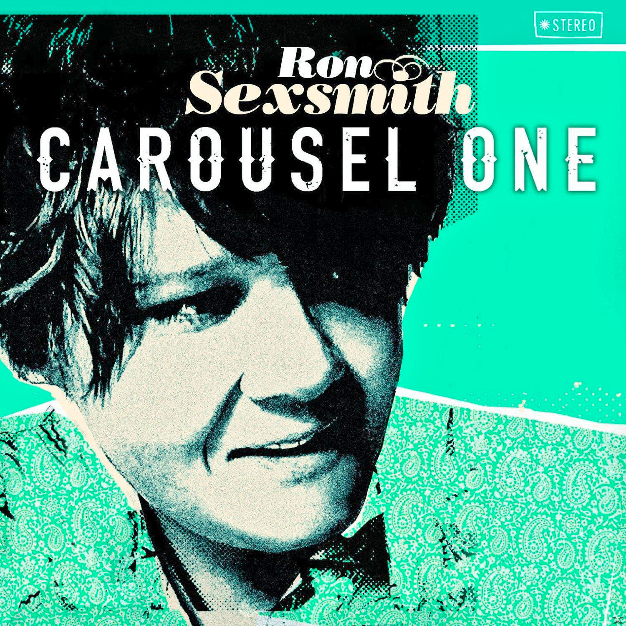Albumcover mit Ron Sexsmith, betitelt "Carousel One", in Türkis, mit einem Schwarz-Weiß-Porträt.