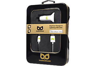 MASQUERADE 2.4 A Çift Girişli Araç Şarj Cihazı + 1 m Lightning USB Kablosu Beyaz