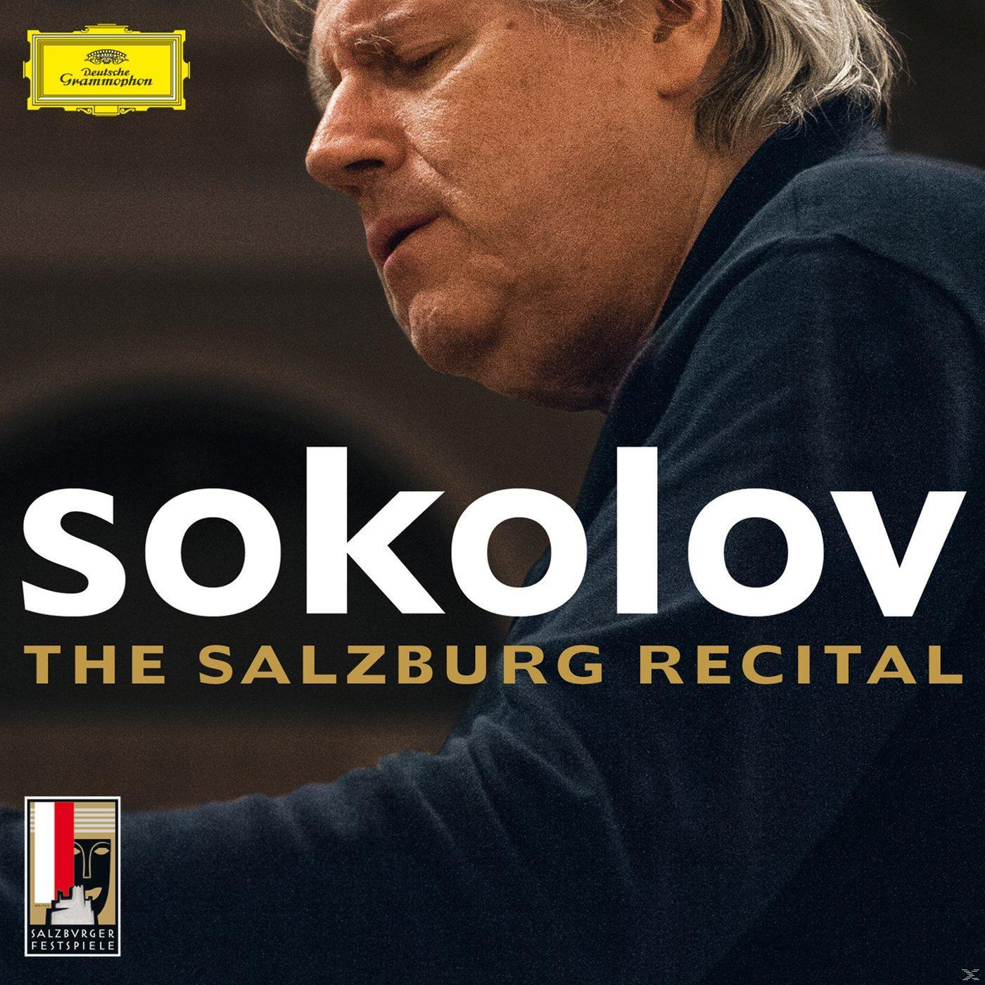 Sokolov, The Salzburg Recital album borítója. Egy férfi profilját és arany szöveget mutat.