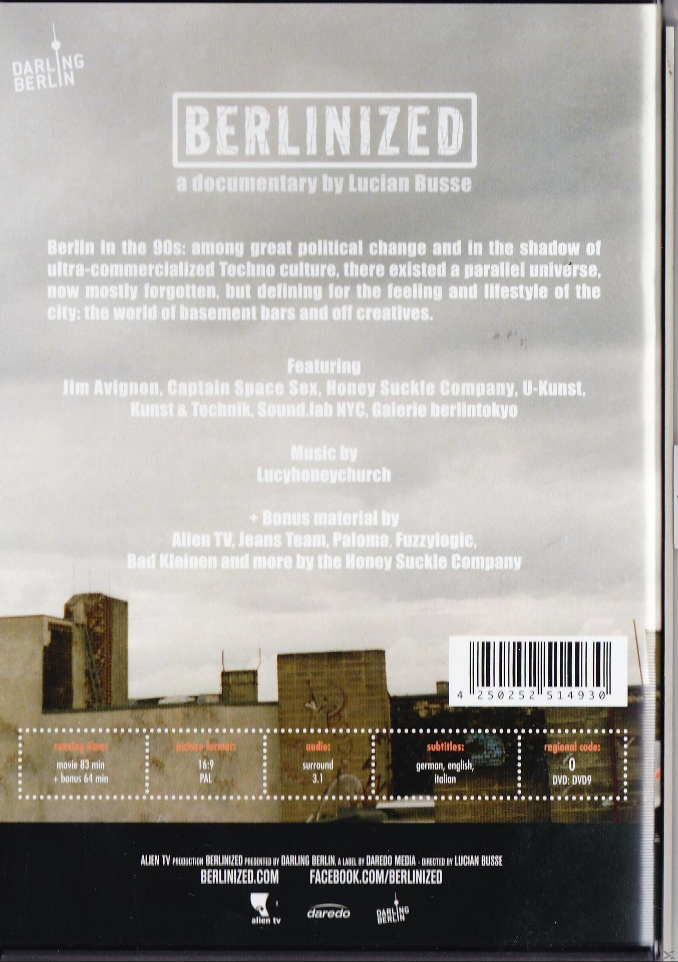 DVD-Cover für die Dokumentation "Berlinized" mit Gebäuden und Text.