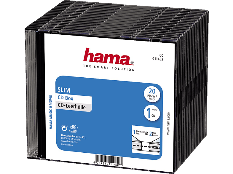 HAMA 11432 CD-Slim-Box, 20er-Pack, Schwarz, Vorratspack; Leerhülle