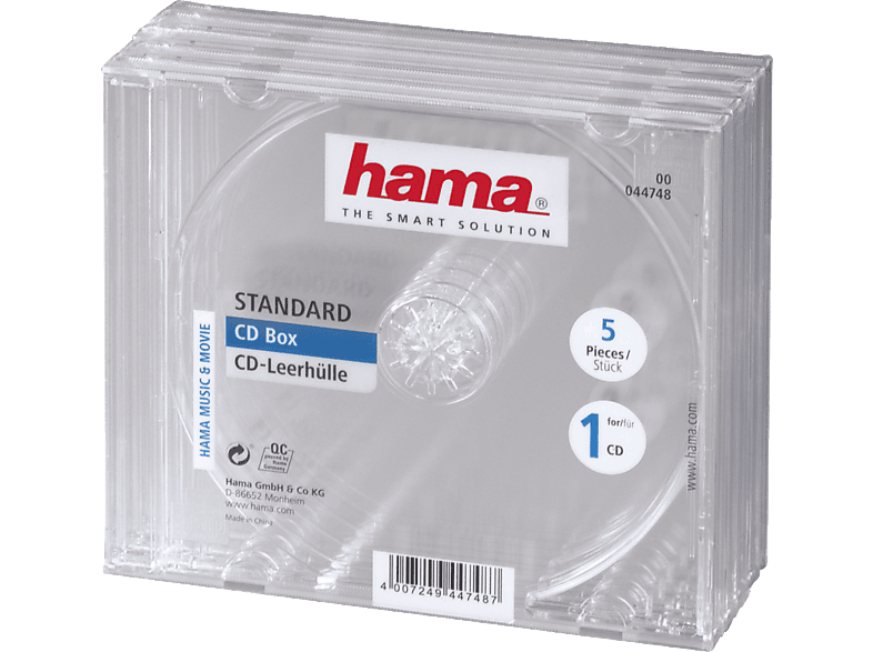 HAMA 44748 CD-Leerhülle Standard, 5er-Pack, Transparent