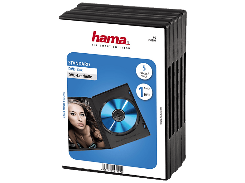 HAMA 51297 DVD-Leerhülle Standard, 5er-Pack, Schwarz