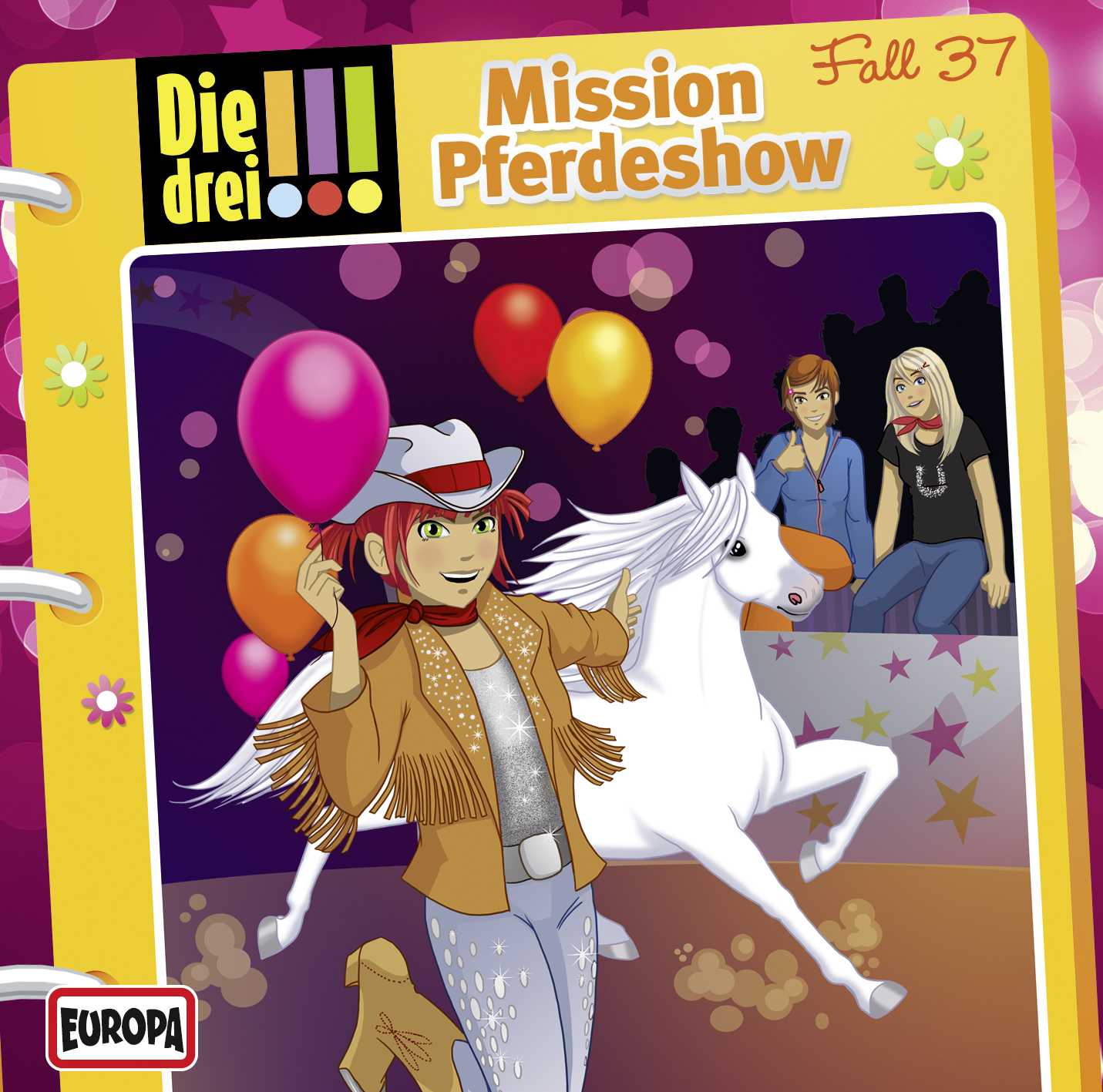 Illustration eines Mädchens auf einem weißen Pferd in einem Rodeo-Thema.