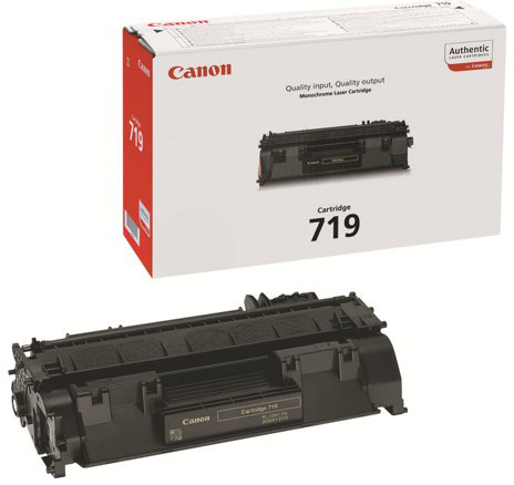 Canon 719 Monochrom-Laserkartusche in einer weißen Box. Eine separate Patrone wird ebenfalls gezeigt.