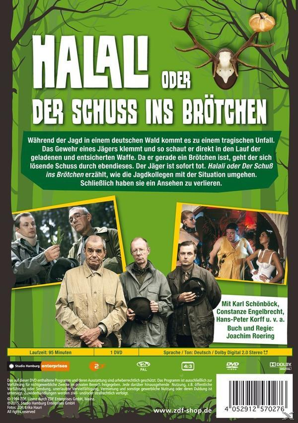 DVD-Cover: 'Halal oder Der Schuss ins Brötchen' mit Männergruppe im Wald.
