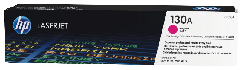 Wkład z tonerem HP LaserJet, kolor magenta, etykiety tekstowe.