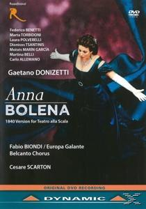DVD-Cover "Anna Bolena". Eine Frau in einem blauen Kleid mit Text und Namen.