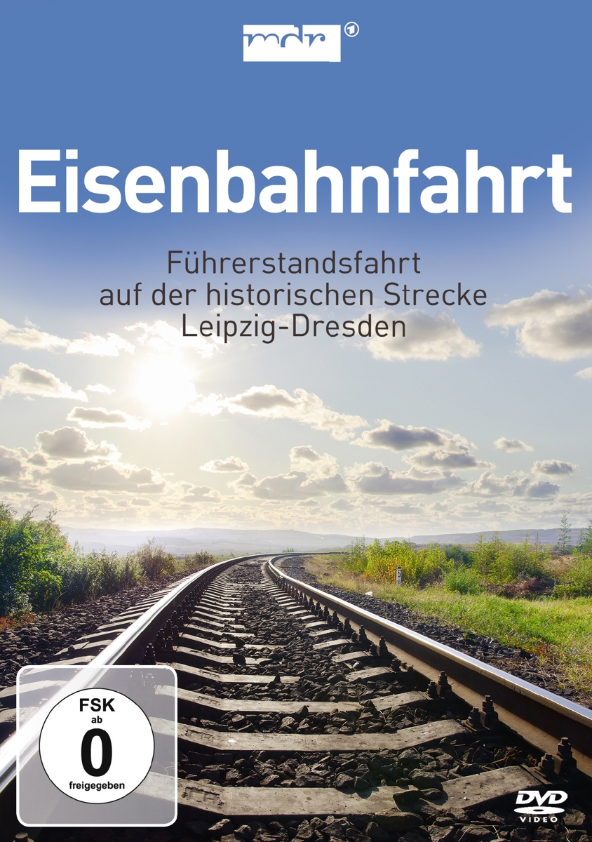 DVD-Cover: 'Eisenbahnfahrt', Bahngleise, ein sonniger Himmel und ein verschwommener Hintergrund mit Bäumen und Gras.