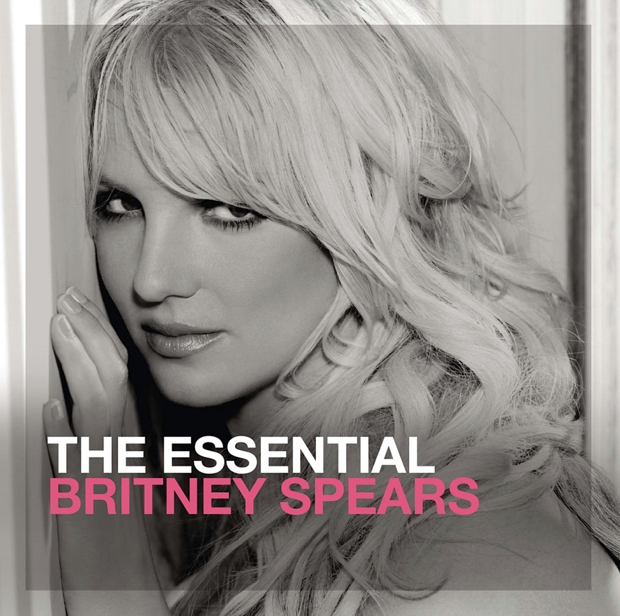 Das Essential Britney Spears-Albumcover. Ein Schwarz-Weiß-Foto von Britney Spears' Gesicht, angelehnt an einer Wand.