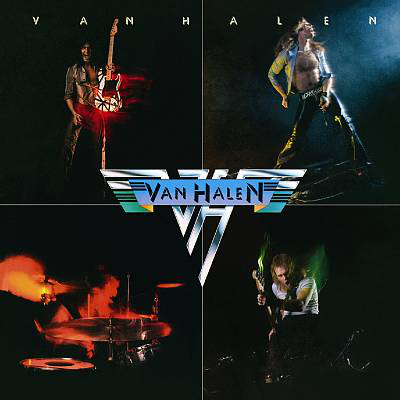 Van Halen album borító a zenekar tagjaival különböző pózokban, sötét háttér.