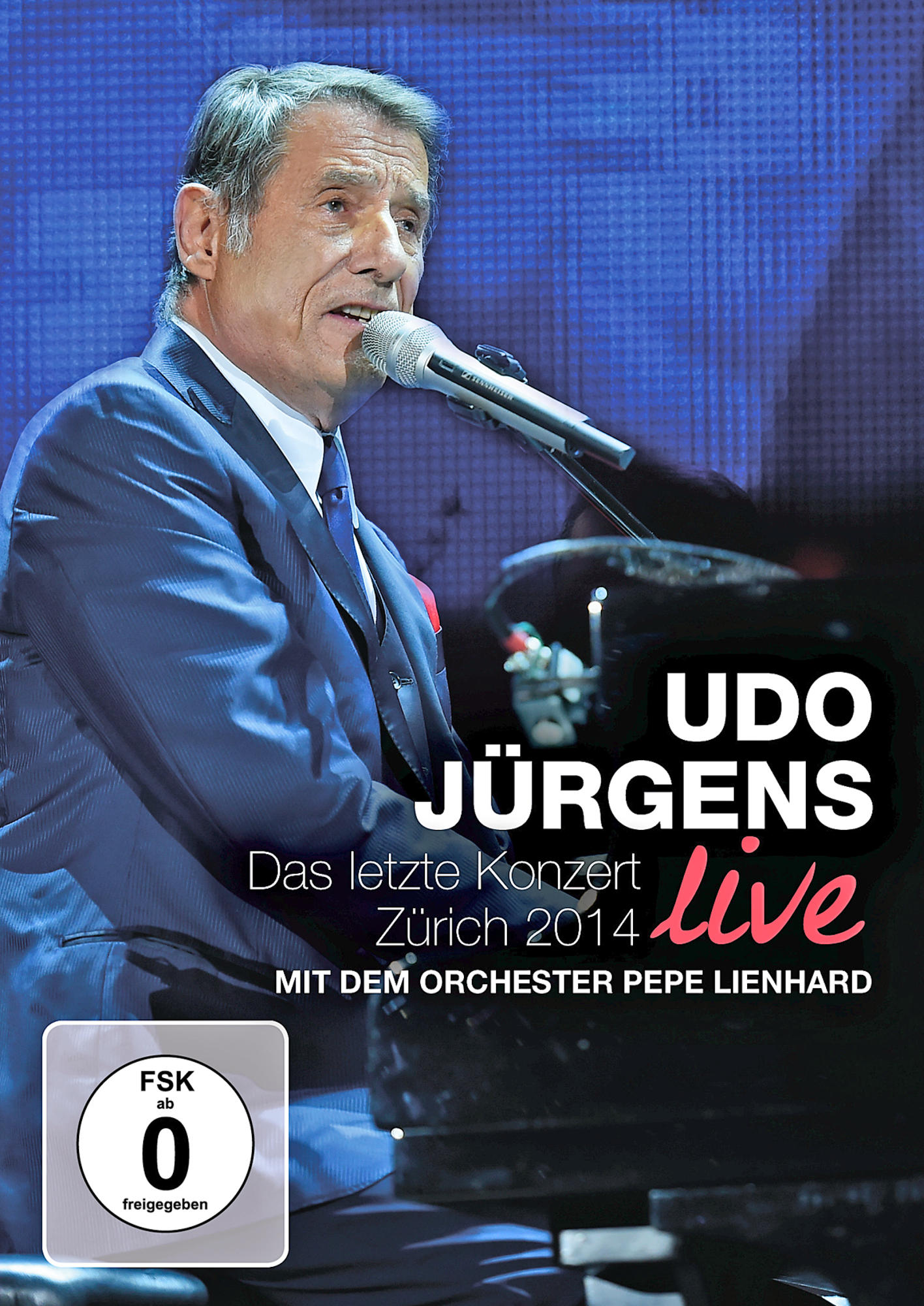 DVD-Cover von Udo Jürgens live, mit einem Foto von ihm am Klavier, beim Konzert.