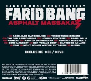 Album-Rückseite: Farid Bang, Trackliste und Albumtitel. Schwarzer Hintergrund mit rotem und weißem Text.