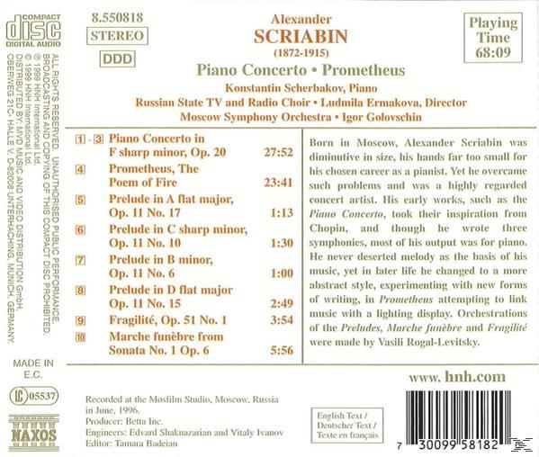 Ein CD-Cover mit dem Titel 'Alexander Scriabin'. Es hat eine Titelliste und Text.