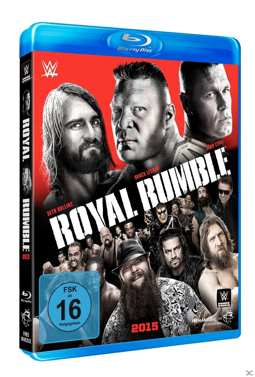 Blu-ray-Disc-Cover für WWE Royal Rumble 2015. Mit Wrestler-Porträts und dem großen Titel 'Royal Rumble'.