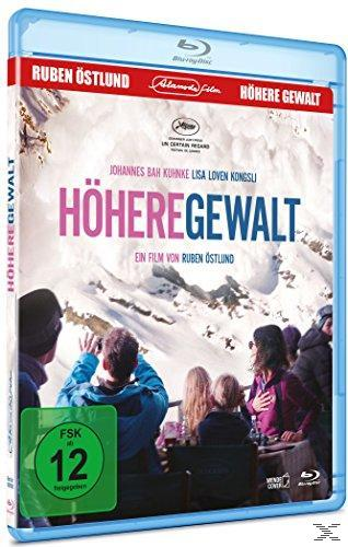 Ein Blu-ray-Cover für den Film "Höhere Gewalt" mit einem verschneiten Berg und Menschen.