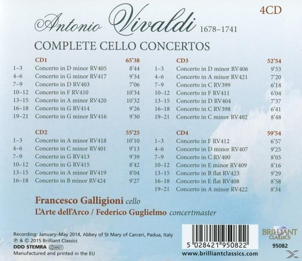 Francesco Galligioni & Federico Guglielmo & L'Arte Dell'Arco - Vivaldi Complete Cello Concertos CD