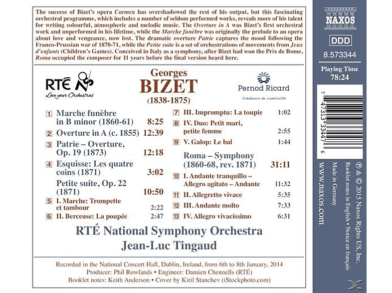 Thumbnail - Rte National Symphony Orchestra, Tingaud Jean-luc - Roma/Patrie/Petite Suite/Ouverture A-Dur/+ (CD)