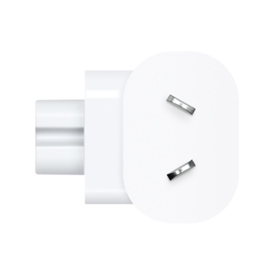 Ein weißer Apple-Netzteilstecker.