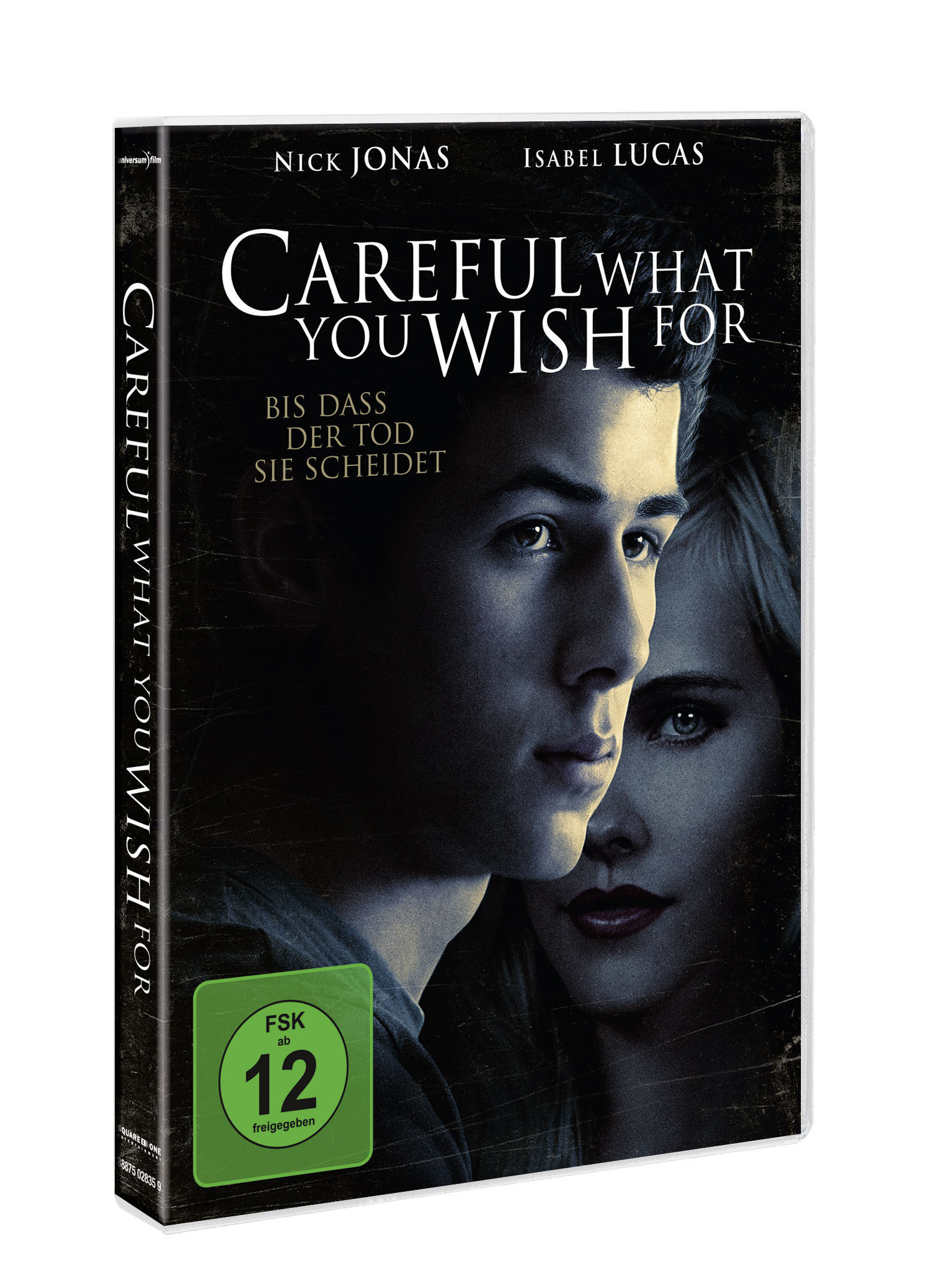DVD-Cover für 'Careful What You Wish For'. Zeigt zwei Personen, einen Mann und eine Frau, mit Text.