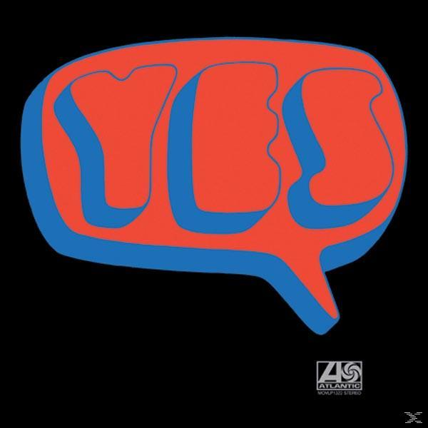 Albumcover. Rote Sprechblasenform mit dem Wort YES in Blau. Schwarzer Hintergrund. Atlantic Records Logo.