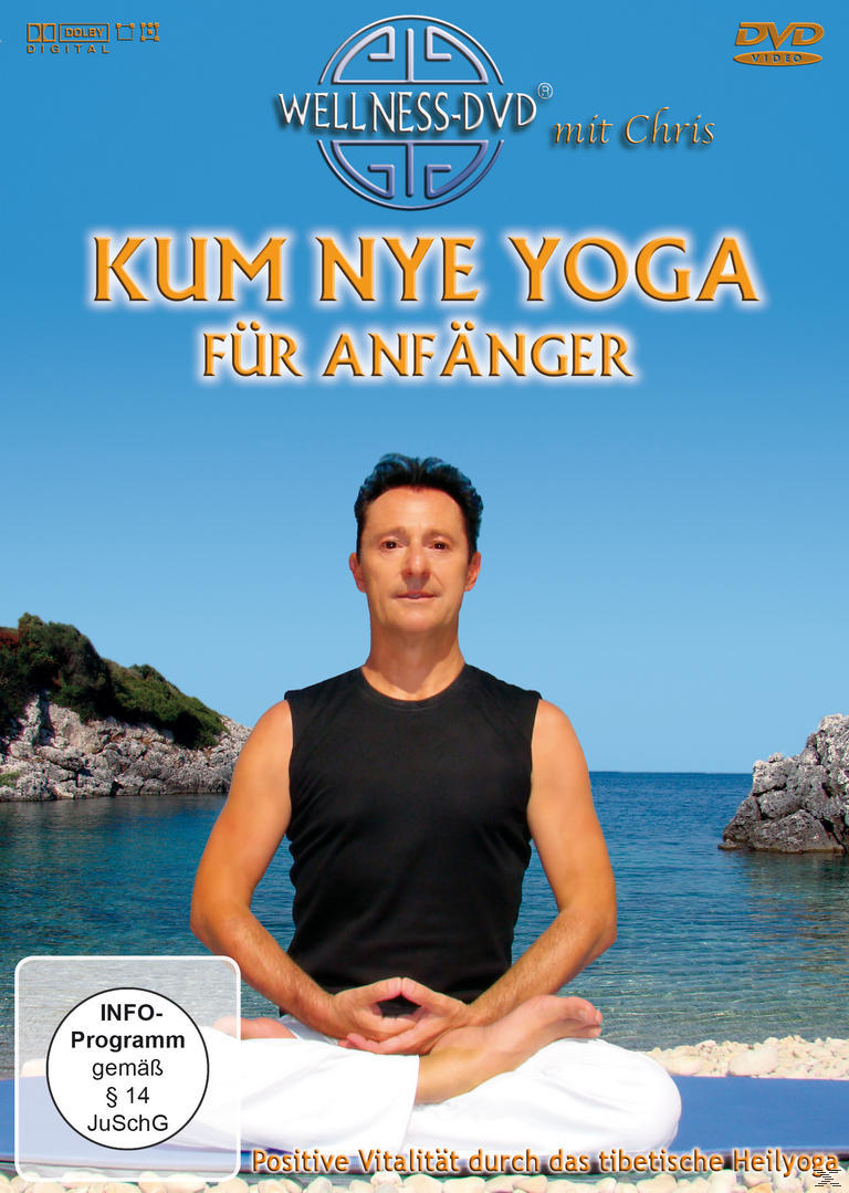 DVD-Cover mit einem Mann, der auf einer Matte sitzt, der Titel lautet Kum Nye Yoga.